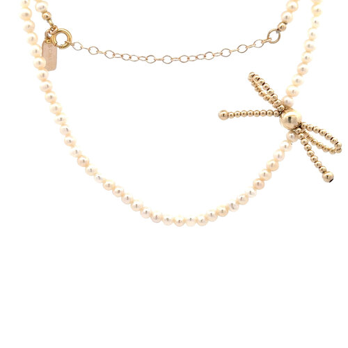 Necklace ribbon pearl gold coloured