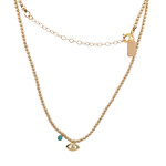 Necklace 2mm eye dot turquoise gold coloured