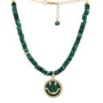 Necklace smiley green goldplated