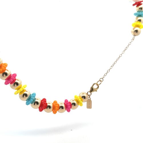 Necklace amalfi rainbow mix 10mm gold coloured
