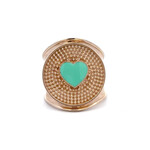 Ring flat heart sea green goldplated