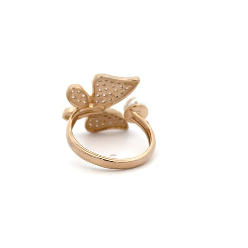 Ring butterfly pearl open goldplated