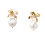 Earrings ribbon cc pearl goldplated