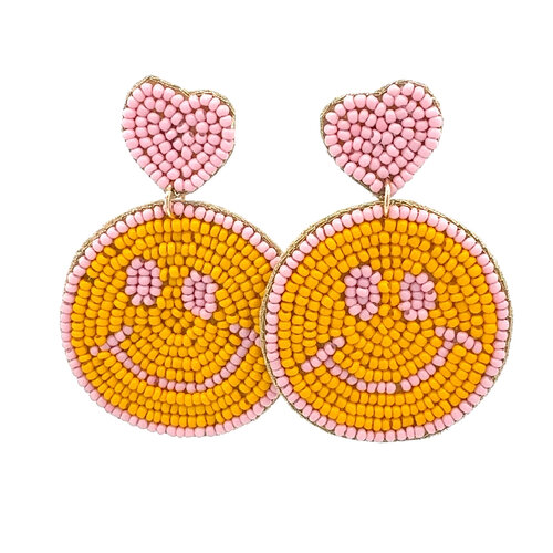 Earrings happy smiley pink light