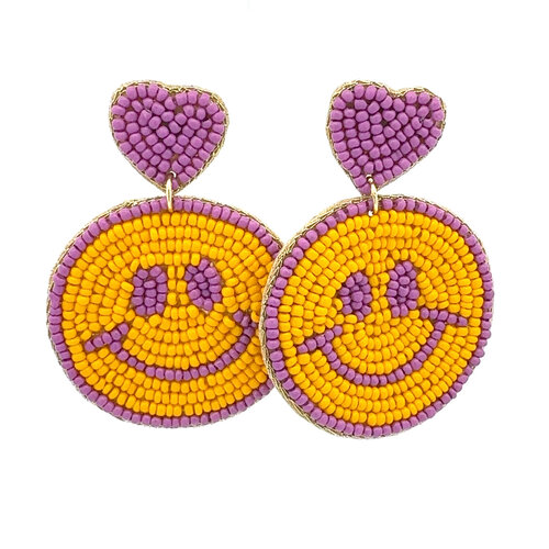 Earrings happy smiley purple