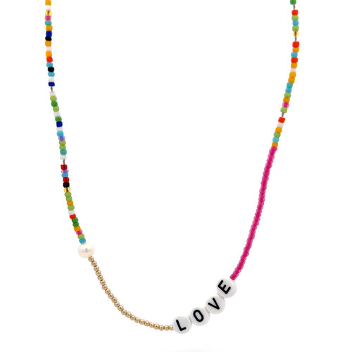 Necklace candy love fuchsia 2mm gold coloured