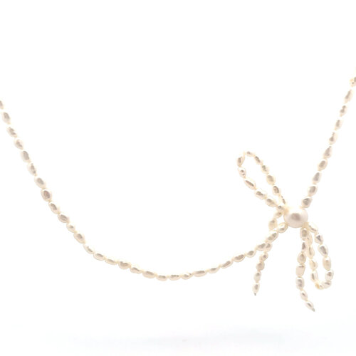 Necklace ribbon plain pearl