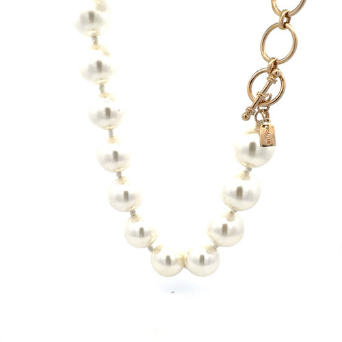 Necklace plain pearl faux big goldplated