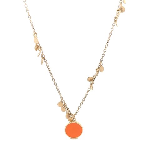 Necklace enamel disc orange goldplated