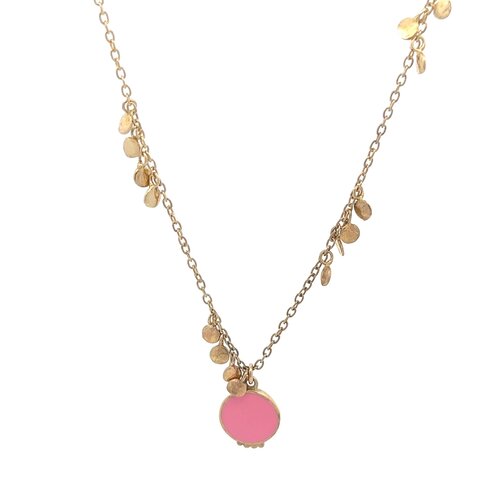 Necklace enamel disc pink goldplated