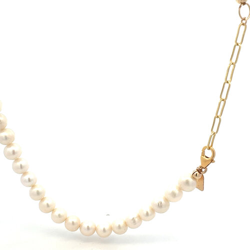 Necklace pearl four 7mm gold coloured