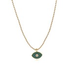 Necklace 3mm eye green gold coloured