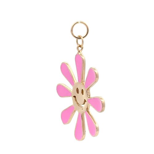 Charm happy flower pink goldplated