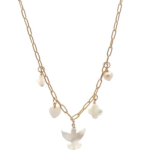 Necklace lucky bird pearl gold coloured