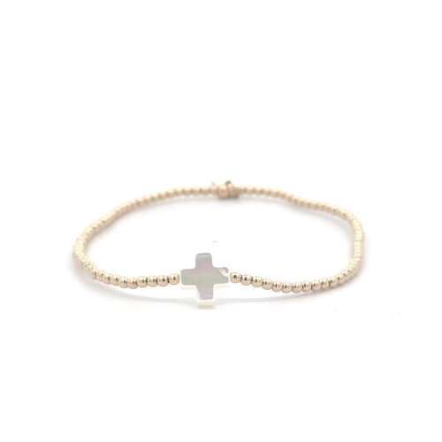 Cross small 2mm pearl gold coloured