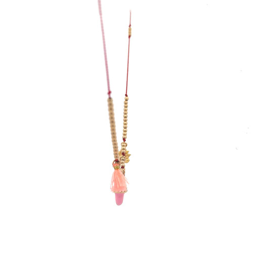 Necklace cord red multi symbols gold coloured