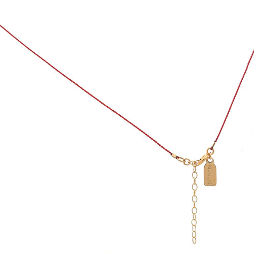 Necklace cord red multi symbols gold coloured