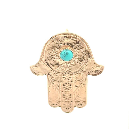 Charm hamsa hand big turquoisegold plated