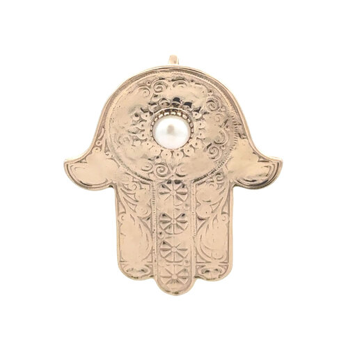 Charm hamsa hand big pearl gold plated
