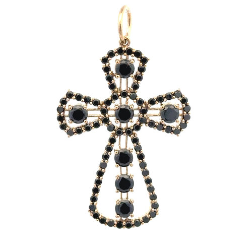 Charm cross big black gold plated