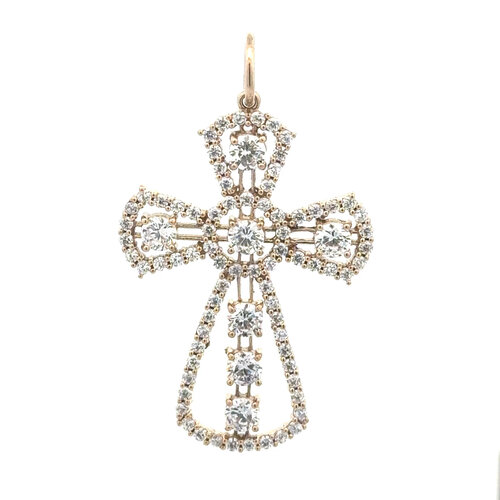 Charm cross big clear gold plated