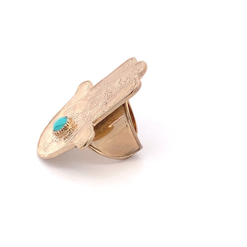 Ring hamsa hand big turquoise goldplated