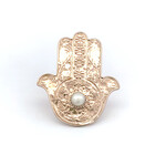 Ring hamsa hand big pearl goldplated Ring hamsa hand big pearl goldplated