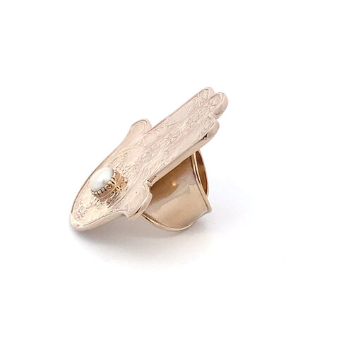Ring hamsa hand big pearl goldplated