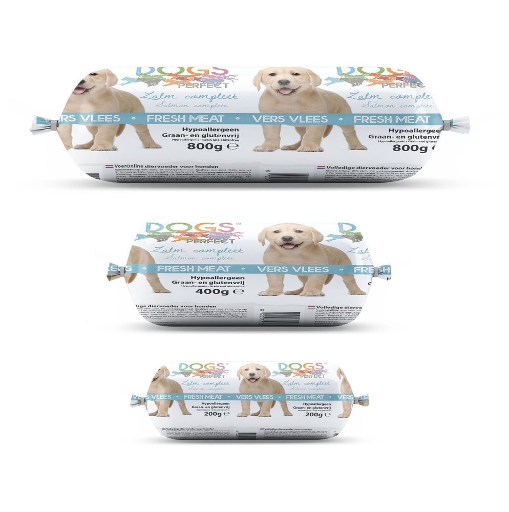 Dogs Perfect Dogs Perfect Houdbaar Zalm Compleet 18 x 200 gr Dogs Perfect Dogs Perfect Houdbaar Zalm Compleet 18 x 200 gr