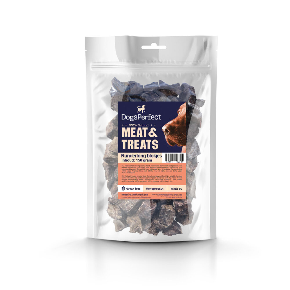 DogsPerfect DogsPerfect Pure Runderlong blokjes EU 10 x 150gr DogsPerfect DogsPerfect Pure Runderlong blokjes EU 10 x 150gr