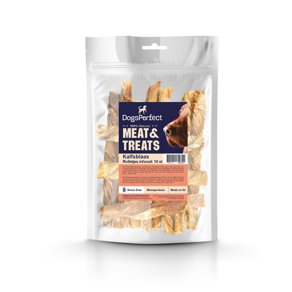 DogsPerfect DogsPerfect Kalfsblaas rolletjes 10 x 10 stuks DogsPerfect DogsPerfect Kalfsblaas rolletjes 10 x 10 stuks