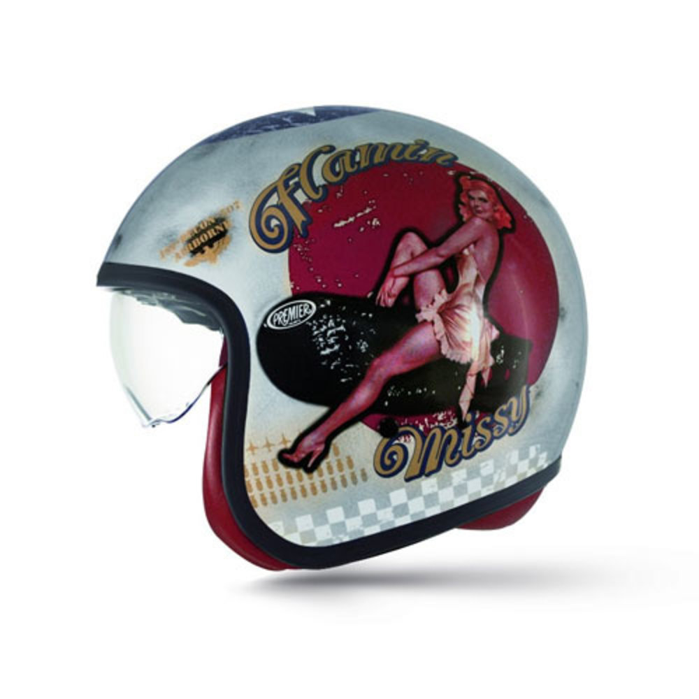 Premier Premier Vintage Pin Up Old Style Silver motorhelm Premier Premier Vintage Pin Up Old Style Silver motorhelm