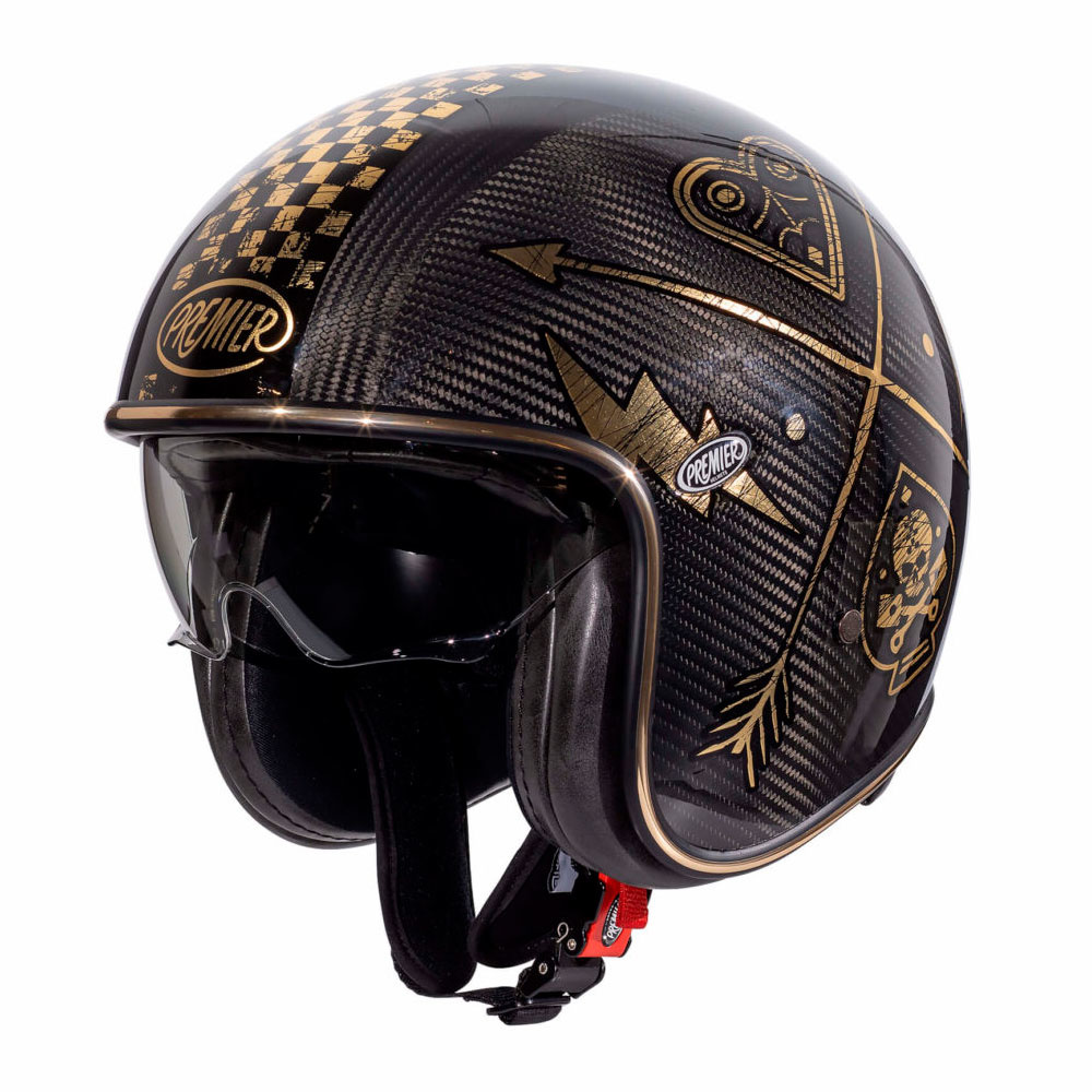 Premier Premier Vintage Evo Carbon NX Gold Chrome motorhelm SALE Premier Premier Vintage Evo Carbon NX Gold Chrome motorhelm SALE