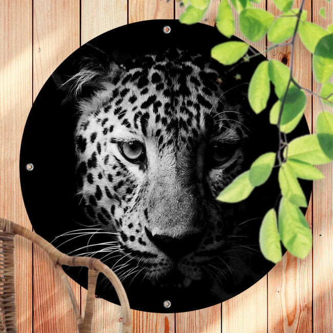 Sweet Living Rundes Outdoor Poster Schwarz Weiß Leopard