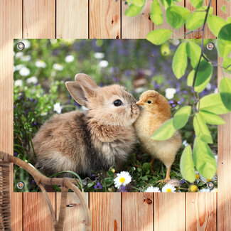Sweet Living Outdoor Poster Kaninchen und Küken