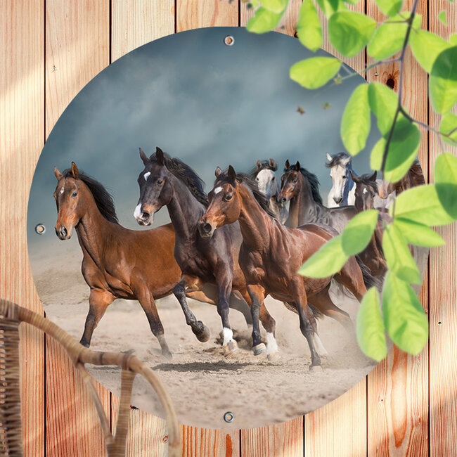 Sweet Living Rundes Outdoor Poster Herde von Pferden