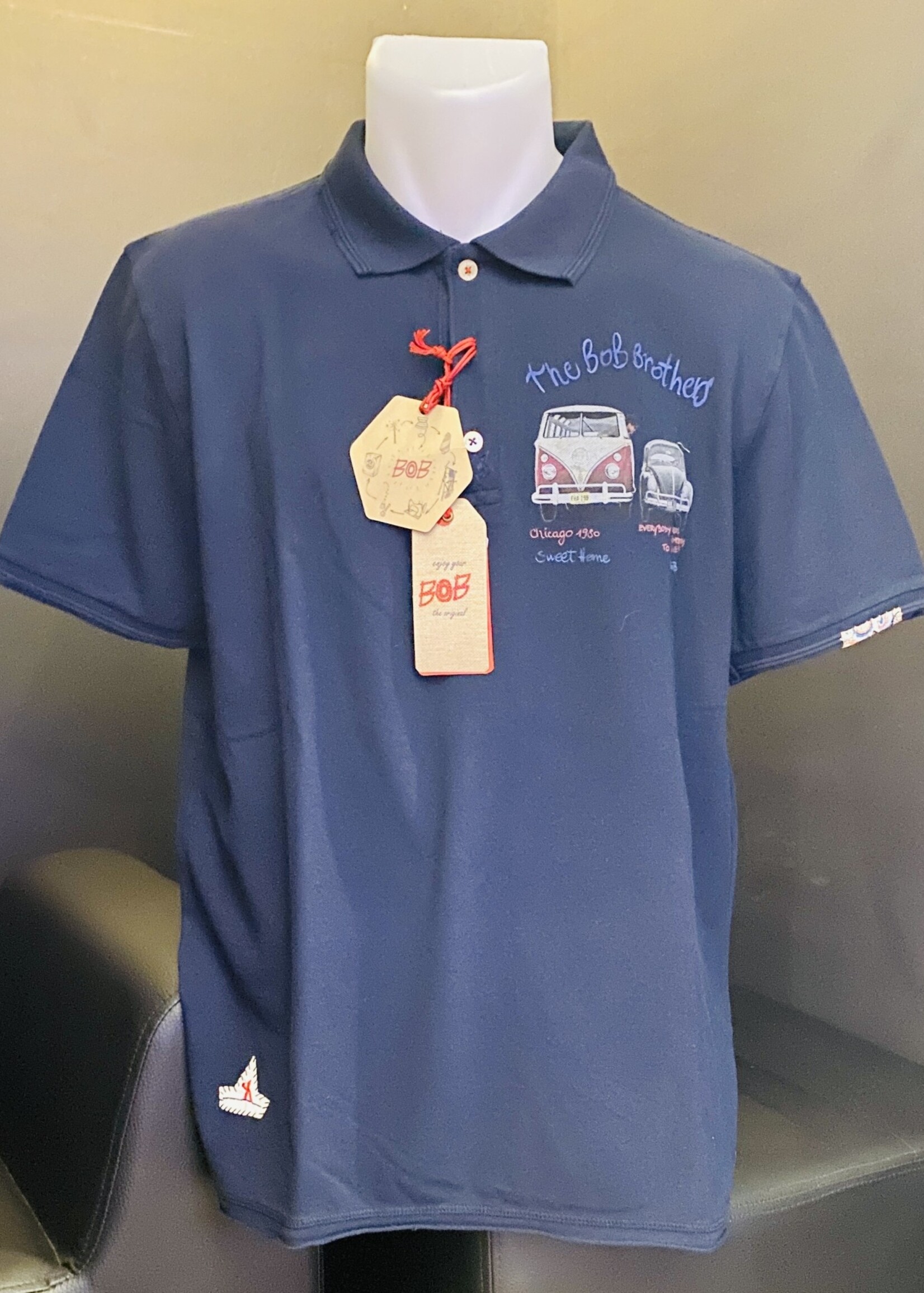 BOB BOB Polo Piquet Print On Heart Navy