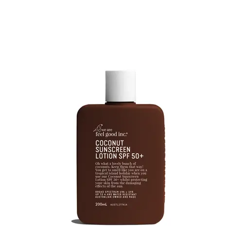 we are feel good inc. Coconut sunscreen lotion broad spectrum spf50+ 200ml we are feel good inc. Coconut sunscreen lotion broad spectrum spf50+ 200ml