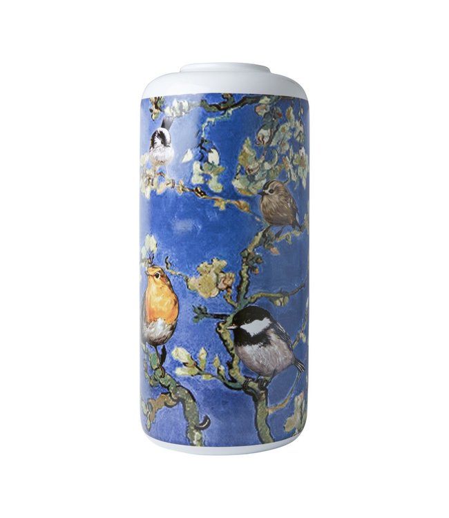 Heinen Delfts Blauw Cilinder Vaas Vogels van Gogh