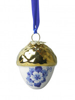 Heinen Delfts Blauw Noot met Gouden Dopje Kersthanger