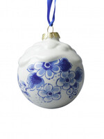Heinen Delfts Blauw Kerstbal met Sneeuw