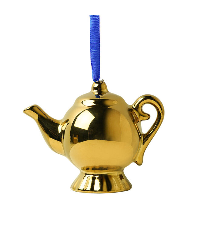 Heinen Delfts Blauw Kerstornament Theepot Goud