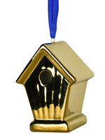 Heinen Delfts Blauw Kerstornament Vogelhuisje Goud