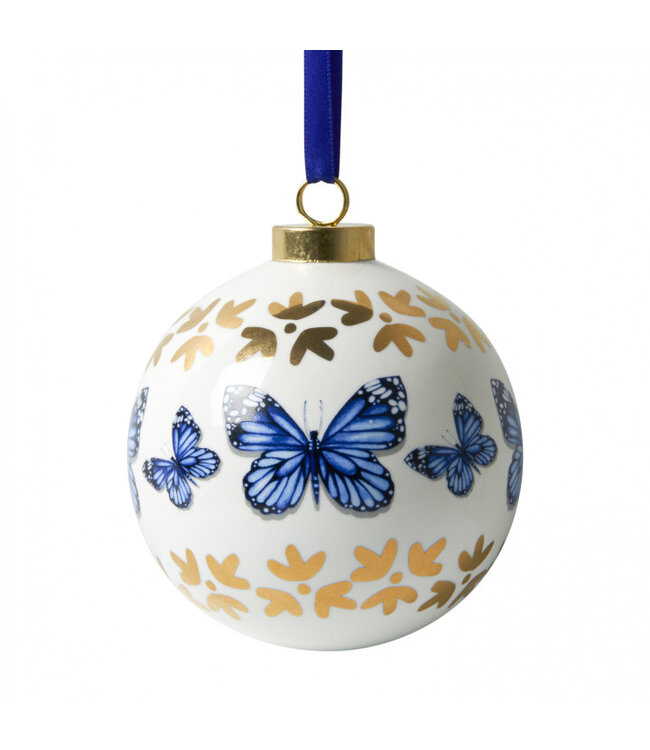 Heinen Delfts Blauw Kerstbal Blauwe Vlinders