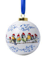 Heinen Delfts Blauw Kerstbal Bosvogels Muts