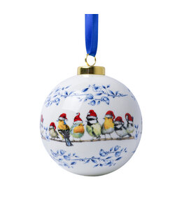 Heinen Delfts Blauw Kerstbal Bosvogels Muts