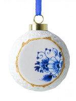 Heinen Delfts Blauw Kerstbal Blauw Bloesem