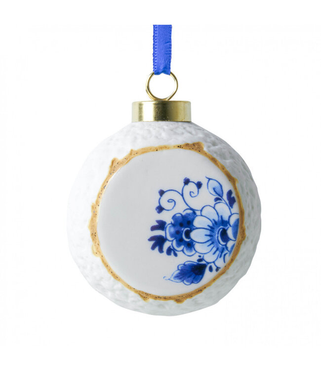 Heinen Delfts Blauw Kerstbal Blauw Bloesem