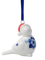 Heinen Delfts Blauw Kerstornament Vogel met Kerstmuts 1