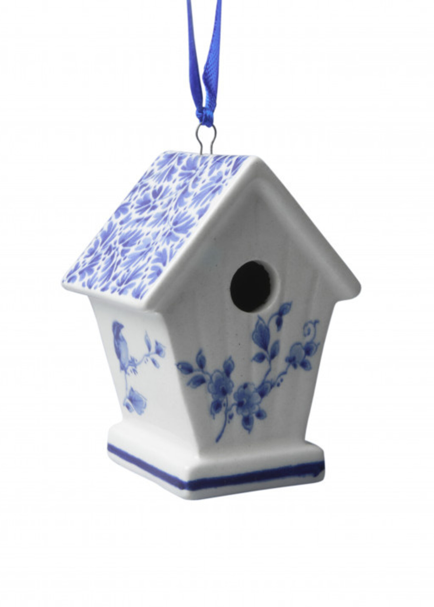 Heinen Delfts Blauw Kersthanger Vogelhuisje